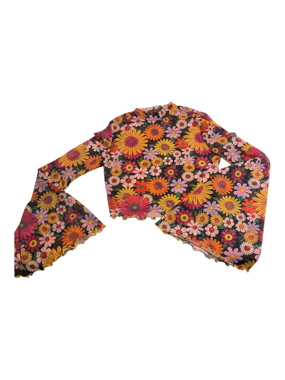 WOMENS FLORAL CROPPED HIPPIE Y2K BELL SLEEVE  TOP SZ SM EUC - Picture 6 of 9